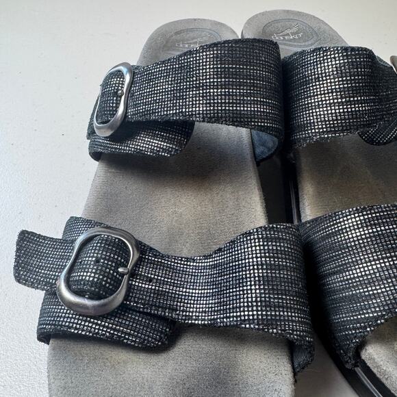 Sale $5 Dansko Sophie Black Metallic Slide Womens EU 42 Leather Sandals - Picture 9 of 11